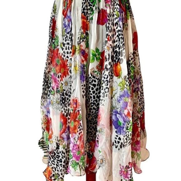 Vtg Ice 100% Silk Y2K Floral Animal Print Babydoll Strapless Dress Women Sz 10 - Picture 5 of 15